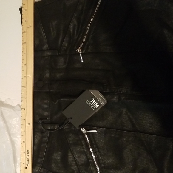 Paige Aideen Coated Skirt Black High Waist Mini Zippers Onyx Cotton - Picture 8 of 9